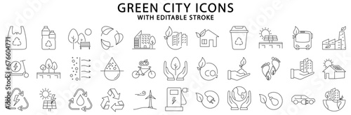 Green city icons. green city icon set. Green city line icons. Vector illustration. Editable stroke.