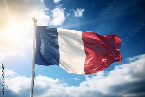 French Flag waving in the wind on beautyful sky background Generative Ai