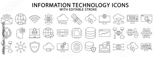 Information technology icons. Information technology icon set. Information technology line icons. HR icons. vector illustration. Editable stroke.