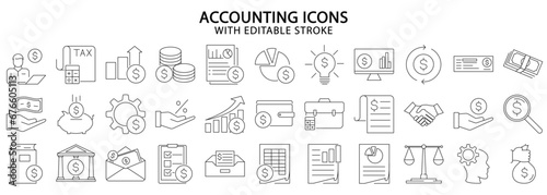 Accounting icons. Accounting icon set. Accounting line icons. vector illustration. editable stroke.