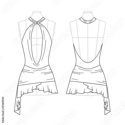 Asymmetrical dress illustration | Dress flat sketch 