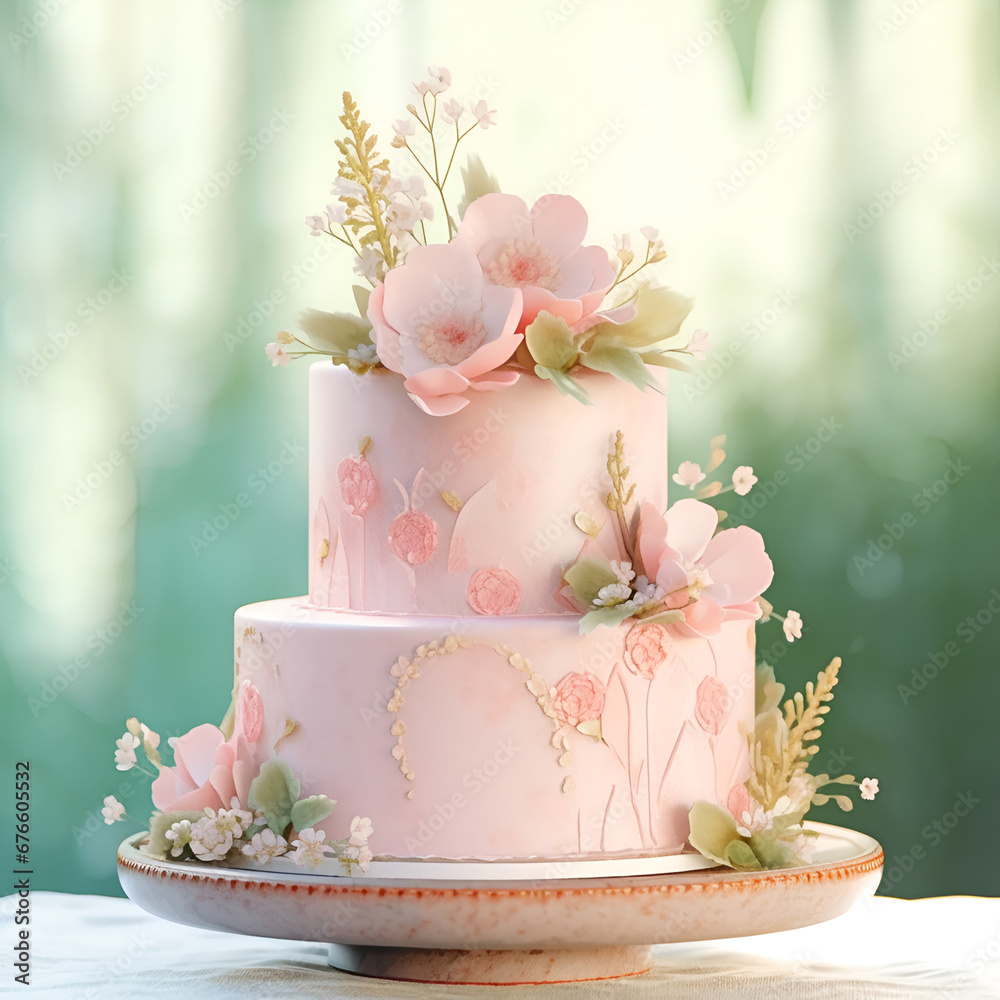 Wedding cake made of flowers. generative ai Wedding cake made of flowers. generative ai
