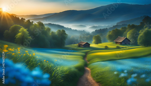 A dreamy rural landscape filled with tranquility.