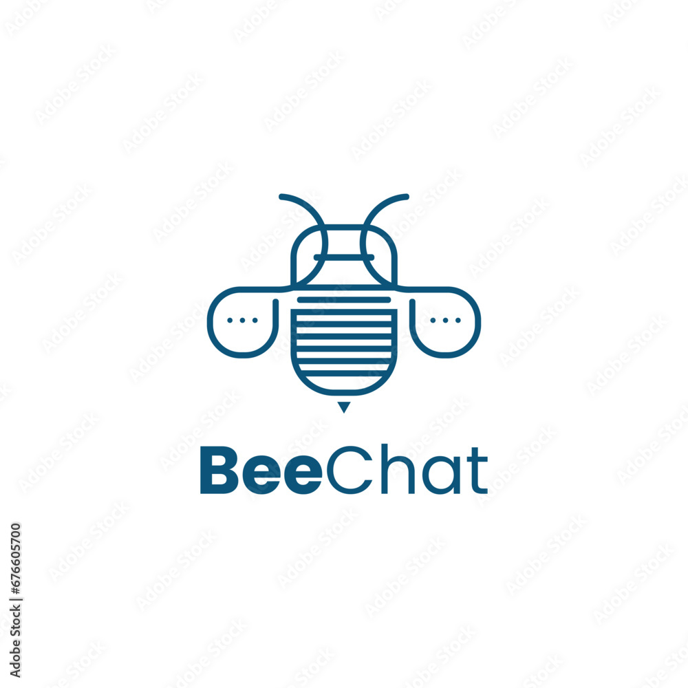 Fototapeta premium simple line bee chat logo
