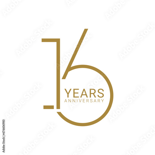 16, 16th Years Anniversary Logo, Golden Color, Vector Template Design element for birthday, invitation, wedding, jubilee and greeting card illustration.