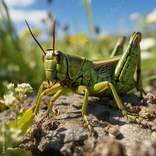 Close up view of a grasshopper in its own natural habitat