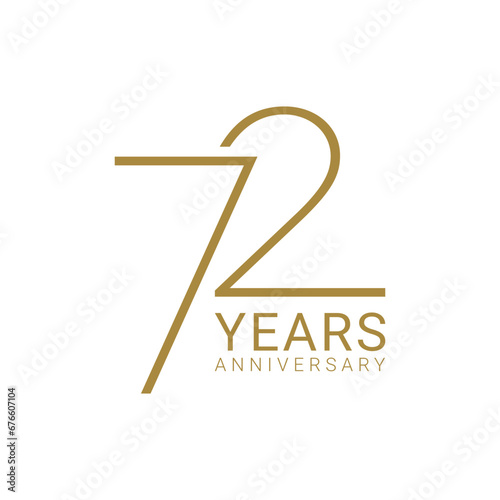 72, 72nd Years Anniversary Logo, Golden Color, Vector Template Design element for birthday, invitation, wedding, jubilee and greeting card illustration.