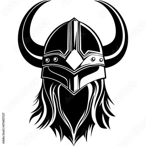 abstract viking portrait head logo evil villain beard helmet and horns