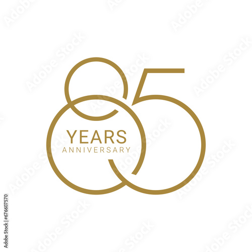 85, 85th Years Anniversary Logo, Golden Color, Vector Template Design element for birthday, invitation, wedding, jubilee and greeting card illustration.