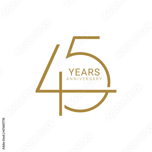 45th, 45 Years Anniversary Logo, number, Golden Color, Vector Template Design element for birthday, invitation, wedding, jubilee and greeting card illustration. photo