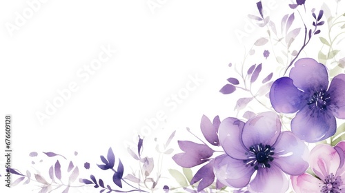 A Serene Symphony  Purple Watercolor Flowers Blossoming on a White Canvas
