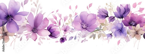 A Serene Symphony  Purple Watercolor Flowers Blossoming on a White Canvas