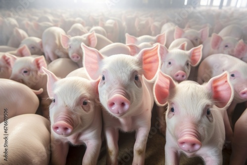 Animal welfare in factory farming Group of Piglets at the domestic farm Generative Ai