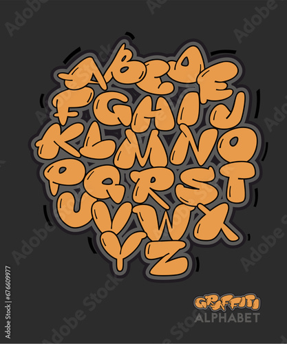 Graffiti alphabet. Comic style hand drawn lettering. Street art design.