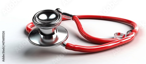 Red stethoscope isolated on white background. 3D illustration