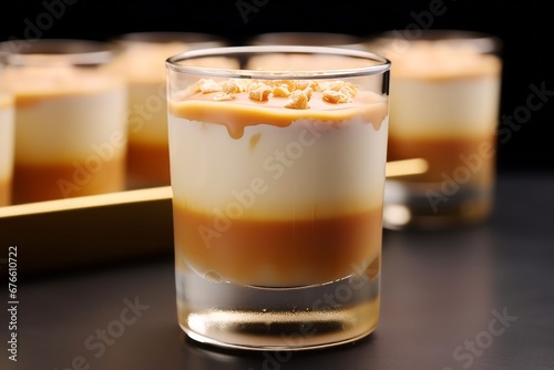 Dessert with caramel and brittlei in a glass Generative Ai