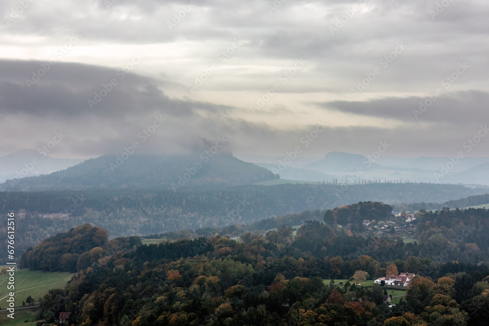 Landscape impression of saxony switzerland around the bastei bridge near dresden in saxony, germany, in autumn