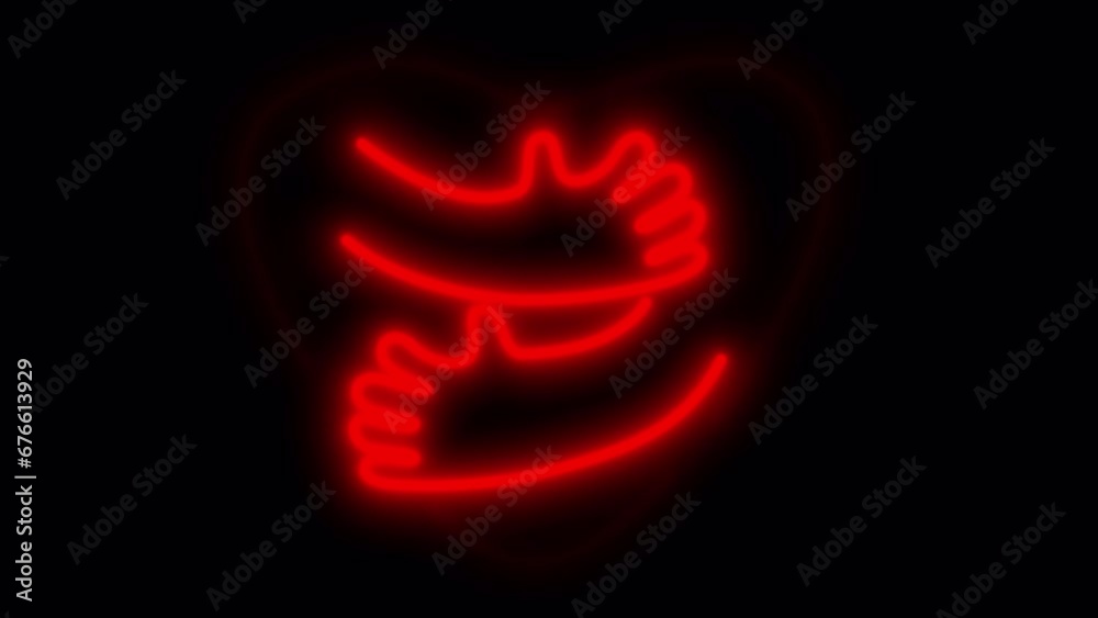 Neon heart with a hug on a black screen. Concept of hugs and love in 4K with alpha channel. Neon heart with a hug on a black screen. Concept of hugs and love in 4K with alpha channel.