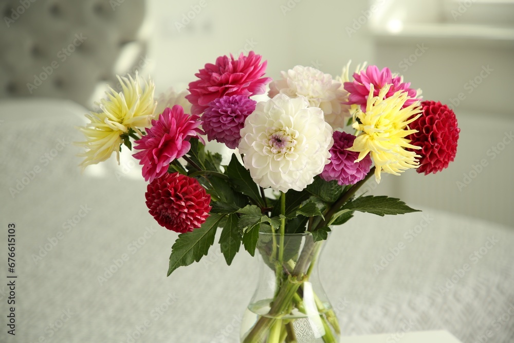 Bouquet of beautiful Dahlia flowers in vase at home Bouquet of beautiful Dahlia flowers in vase at home