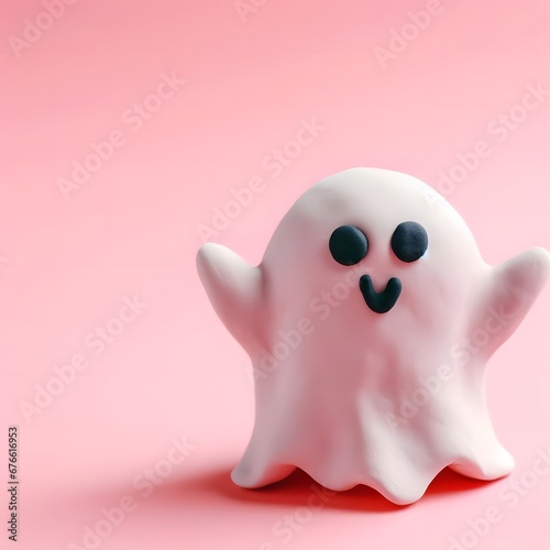 A cute ghost made of clay on a pink background