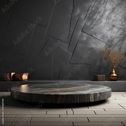 Maquette de podium en pierre noir pour présentation de produit photo