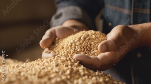 Soybean husk animal feed for dairy cattle in hands of farmer 