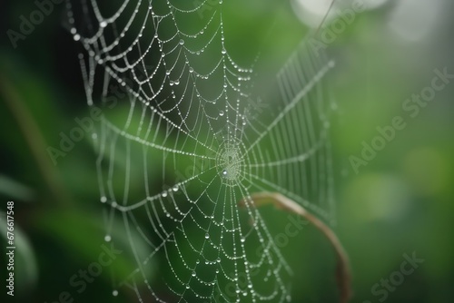 Cobweb on green blurred Background