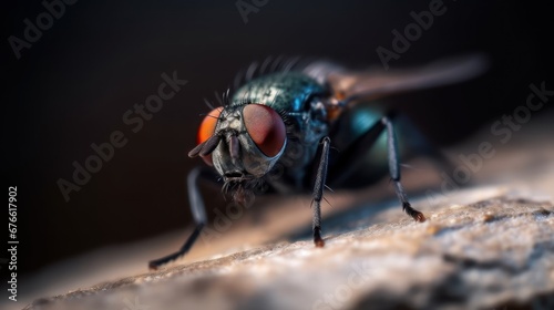Macro view of black house fly,wallpaper background  © SaraY Studio 