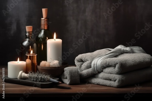 spa concept wallpaper background with candles and towel relaxing mind and thoughts