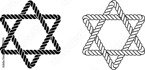 outline silhouette star of david rope symbol set