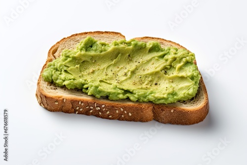 Avocado Toast, with toasted artisanal bread and creamy avocado slices, isolated on a pristine white background, showcasing the delectable simplicity of this classic and nutritious dish.