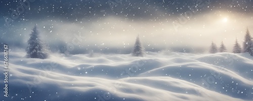 Snowy plain, background of a snow-covered lawn with falling snow. New Year and Christmas concept. © 360VP