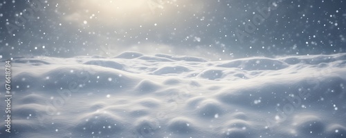 Snowy plain, background of a snow-covered lawn with falling snow. New Year and Christmas concept. © 360VP