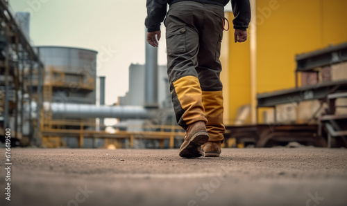 man worker walking at footwork