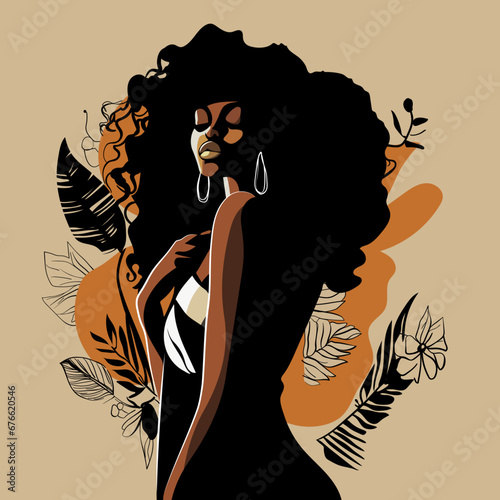 black woman with plants boho style