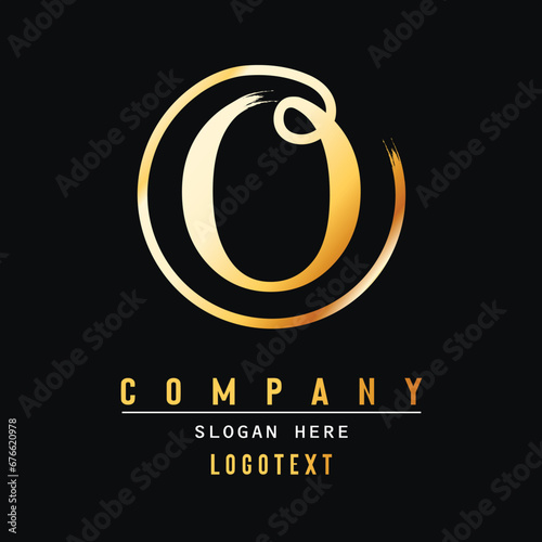 luxury letter O logo design. Brush Stroke O Letter Logo Design. Yellow Gold Paint Logo O Letters Icon with Elegant Circle Vector Design.eps 8