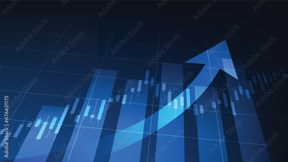 Naklejka premium finance background. uptrend arrow with candlesticks and bar chart show economy business statistics