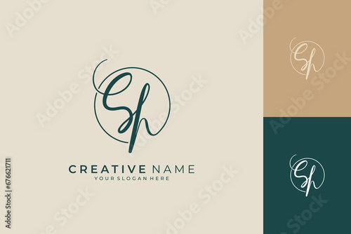 Handwritten Sh letter logo. Simple signature vector