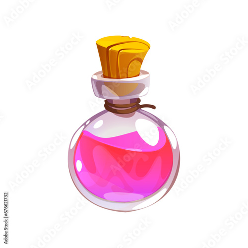 Vector pink color love potion in a glass bottle design element icon for game vector illustration