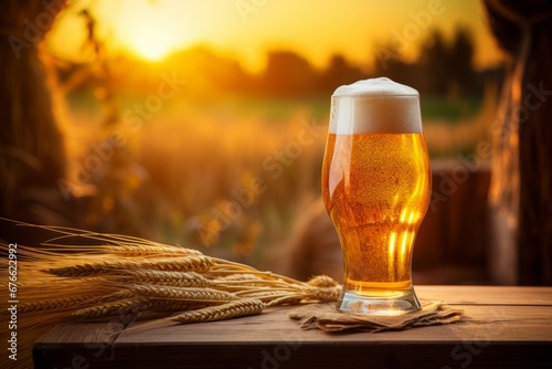 Experience the countryside with a cold Blonde Ale set against a backdrop of wheat fields at dusk