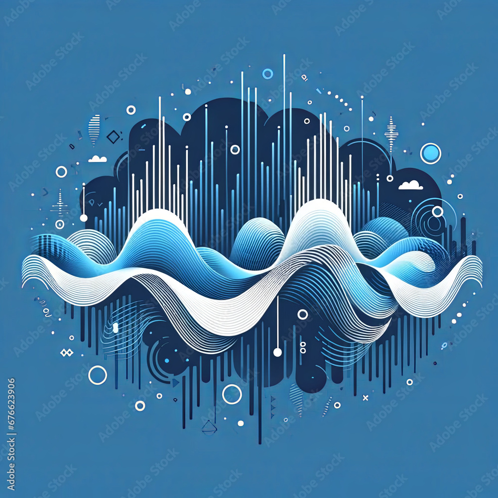 Rhythmic Currents: Abstract Sound Wave Visualization - obrazy, fototapety, plakaty 