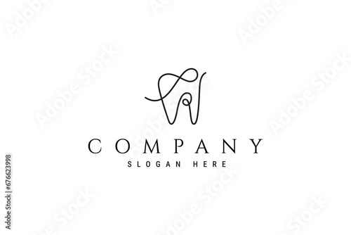 Abstract dental logo design in continuous line design style