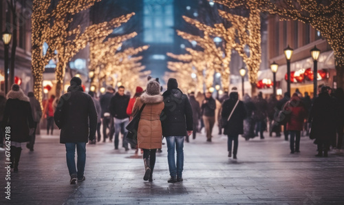 People walk on street in Christmas night festive © iDoPixBox