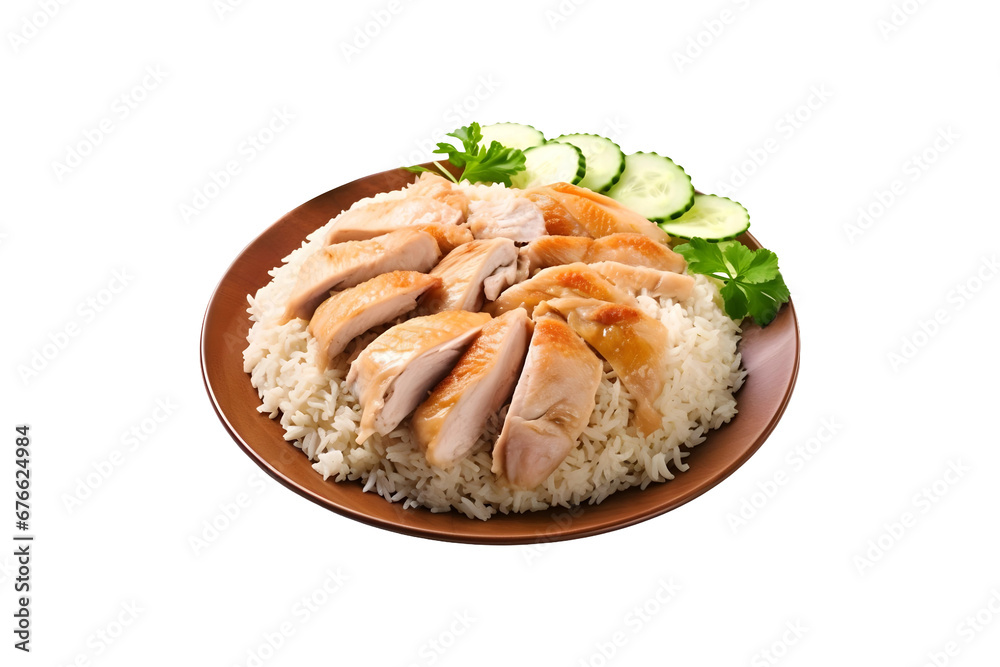Chicken rice plate isolated on transparent and white background, AI Chicken rice plate isolated on transparent and white background, AI