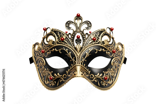 Black and golden venetian party mask isolated on transparent background