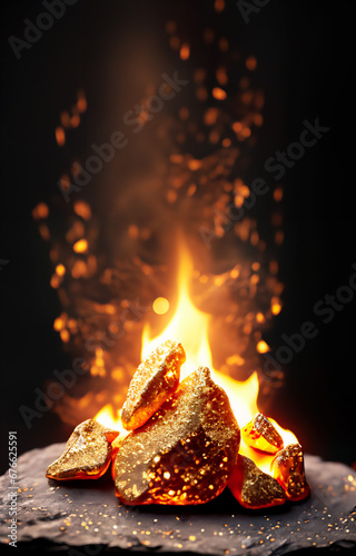 camp fire burning stones AI generated illustration photo