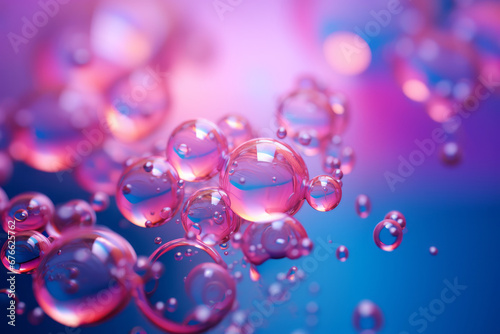 Pink and purple bubbles floating in the background.