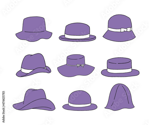 紫の帽子のイラストセット