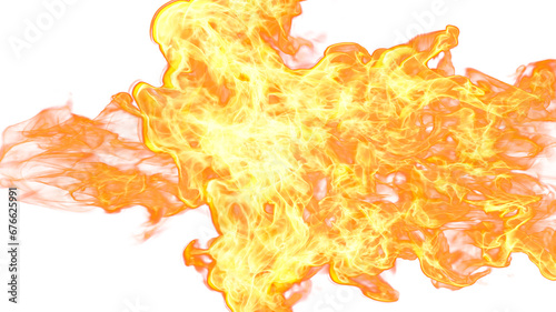 3d illustration. Tongues of flame collide from opposite sides on a white background. 