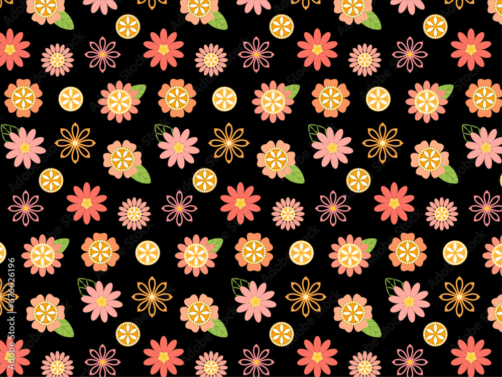 カラフルで可愛い刺繍風の花のシームレスパターン背景イラスト カラフルで可愛い刺繍風の花のシームレスパターン背景イラスト